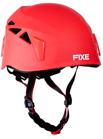 Fixe - Casco Escalada ABS Helmet - Cascos Escalada Roca, Alpinismo, Barranquismo, Espeleología y Vías Ferratas - Casco Unisex, Ajustable, Estradas de Aire - Rojo, 53-60 cm