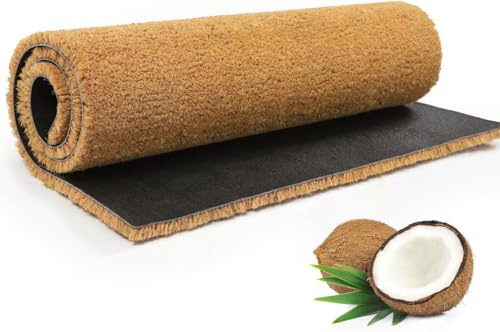 BLADO Coir Matting Natural Coir Entrance Door Mat Indoor Outdoor - Non-Slip Doormat with thick Bristle & Heavy Duty Rubber Back (Brown, 100 x 125 cm)