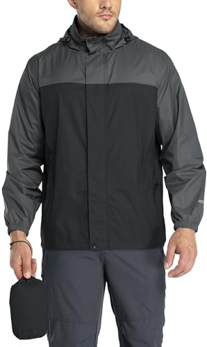33,000ft Mens Waterproof Jackets Outdoor Windproof Lightweight Rain Jacket | Packaway Rain Coats, Hiking Windbreaker Jacket, Stand-Up Collar/Hooded, Breathable Ultralight Jacket for Golf Cycling Fishing