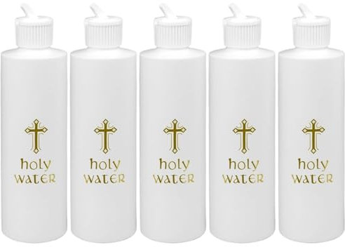 Botella de agua bendita, 5 piezas de contenedor de agua bendita cristiana Católica con cruz, 250 ml PS PS Botellas vacías multipropósito para iglesia, Halloween, artículos de tocador