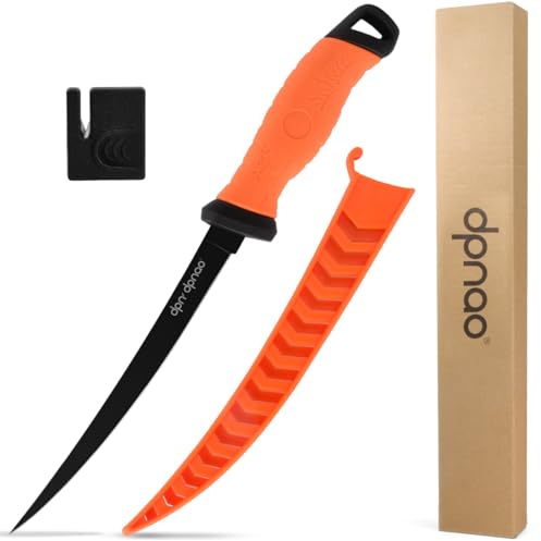 dpnao Fishing Fillet Knife, Sharp Flexible Stainless-Steel Blade 5’’-9’’, Professional Level Knives for Filleting and Boning Meat, Non-Slip Handles, Includes Protective Sheath and Sharpener