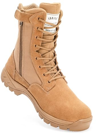 IODSON Men's Breathable Military Tactical Boots with Side Zipper, Puncture Resistant Leather Work & Combat Boots, Outdoor Army Patrol Shoes IDS-928