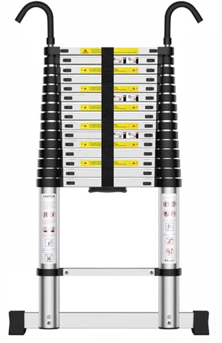 HUIYOPU Escalera telescópica de 6,2 m, Escalera de Aluminio con Ganchos, Carga Base Estable, Varias Alturas, Adecuada para Trabajos Ligeros en el ático, en casa, Camping y más