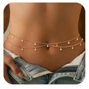 FloralGrace 1 pièce chaîne de Taille en Or, chaîne de Ventre plaquée Or, Ajustable, résistante à l'eau, Perles de Taille Sexy pour Bikini pour Femmes, Perles de Satellite, Diamant, Bijoux pour