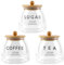 Hafuvool Tea Coffee and Sugar Canisters Set, Set of 3 650ml Airtight Glass Storage Jars with Bamboo Lids Easy to Open Tea Coffee Sugar Jars Kitchen Canisters
