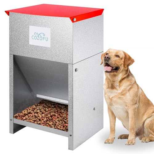 COZOFU Dog Feeder - Galvanized Metal Pet Food Station for Indoor & Outdoor Use - Automatic Gravity-Fed Dispenser Suitable for Small, Medium, and Large Dog Breeds - Capacity: 50 Pounds of Dry Kibble