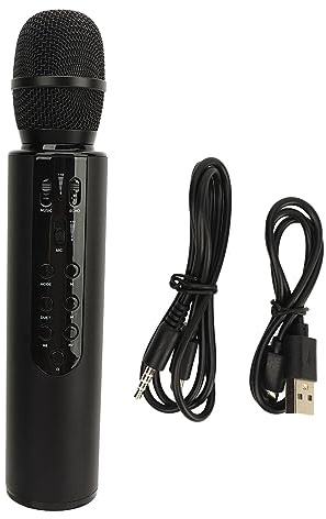 WGFOIP Trådlös Karaoke -mikrofon, Portable Microphone med Dubbla Högtalare Hifi Surround Sound för Hemsång (Svart)