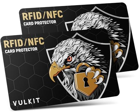 VULKIT Tarjetas de Bloqueo RFID/NFC- Paquete de 2, Protector de Tarjeta de crédito Ultrafino, Protector de Tarjetas sin Contacto, Bloqueador NFC Premium, para Tarjetas crédito, Pasaportes, Billetera