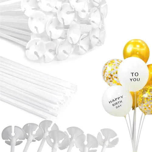 50-Piece Balloon Stick and Holder Set for Air-Filled Latex Balloons – Sturdy Plastic Stands for Party, Wedding, and DIY Decorations – Reusable and Lightweight