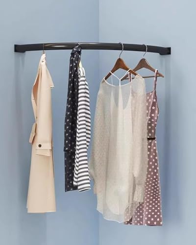 Barra de armario, soporte de tubería de barra de armario de esquina curva, ahorro de espacio, organizador de barra colgante for ropa de baño y guardarropa(Black,50x50cm)