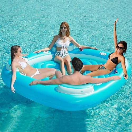 Jasonwell Floating Island Pool Float - Giant Inflatable Multi Person Pool Party Floats Swimming Pool Lounger Raft with Cup Holders Lake Floaties Beach Relaxation Water Float for Adults (Blue, XL)