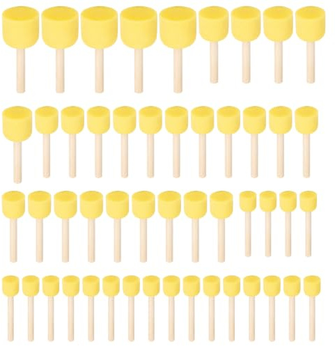 Juego de 50 Pinceles de Esponja, Pinceles de Esponja Redondos, Juego de Pinceles de Pintura de Esponja, Pincel de Espuma con Mango de Madera para Manualidades y Artes Creativas
