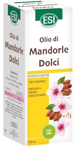 ESI - Olio di Mandorle Dolci 100% Naturale, Utile in Caso di Pelle Secca e Delicata, Effetto Idratante ed Emolliente, Senza Glutine e Vegano, 500 ml
