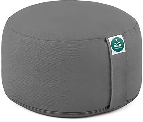 Present Mind Rundes Zafu-Meditationskissen (Höhe 16,5 cm) – Farbe: Zementgrau – Yogakissen/Buchweizen-Zafu-Kissen – waschbarer Bezug – 100 % natürliches Bodenkissen – Meditationsgeschenke