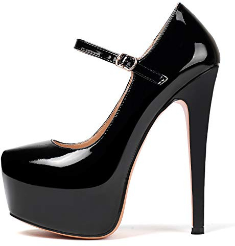 elashe-Scarpe col Tacco Alto - 16CM Scarpe da Donna- Cinturino alla Caviglia- Scarpe con Plateau Nero EU36