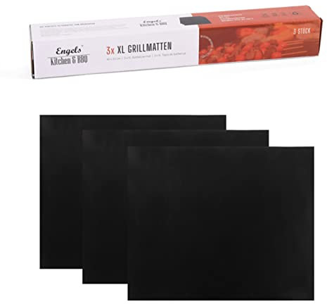 Charma Kaman Lot de 3 tapis de cuisson pour barbecue et four (noir et réutilisable) (XL – 40 x 33 cm)