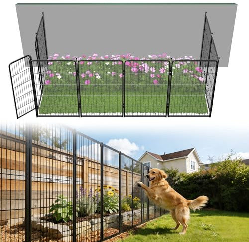 FXW Garden Fence Outdoor for The Yard – 40in(H) x 18.2ft(L) Heavy Duty Metal Animal Barrier for Dog and Rabbit, Decorative Dog Fence, 8 Panels, Black