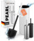 TORBING Design Toilettenbürste Edelstahl Silikon - Hygienische Klobürste - Geschlossener Halter - WC Bürste Wasserabweisend - Modernes Design - Eleganten Farben - Verlängerter Griff (Pearl White Matt)