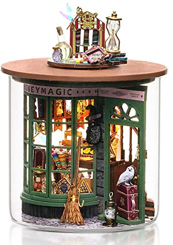 Cuteefun DIY Miniatur Haus Puppenhaus Kit, DIY Holz Traum Flasche Kit mit Staubabdeckung, Handgemachte Handwerk für Erwachsene, Skala Kreative Raum, Geschenk, Weihnachtsfeier (Magic Store)