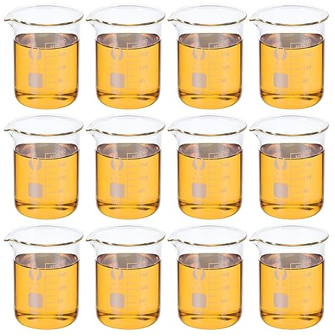 PATIKIL 200 ml glasbägare med låg form, 12-pack 3,3 borosilikatglas graderad tryckt skala mätkoppar med pip för kökslaboratorievätskor