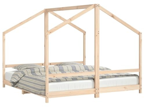 vidaXL Estructura de Cama de Niños, Cama Infantil, Armazón Marco de Listones de Cama, Somier para Dormitorio, Madera Maciza de Pino 2X(90x160) cm