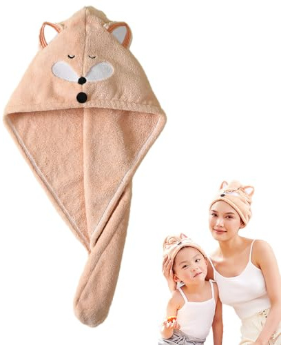 Girls' Absorbent Hair Towel Wrap Kids Hair Drying Wrap Towel Hat Cute Cartoon Turban Towels with Button Anti-Frizz Wet Hairs Shower Cap Quick Drying Head Towels Cap for 0-9 Year Long Curly Thick Hairs