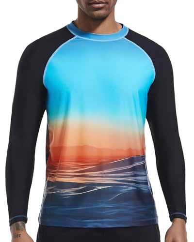 VAYAGER Herren Schwimmshirts UPF 50+ Rashguard Langarm Schnelltrocknendes T-Shirt Locker sitzendes Wasser Angeln UV-Schutzshirts(Black Blue XL)