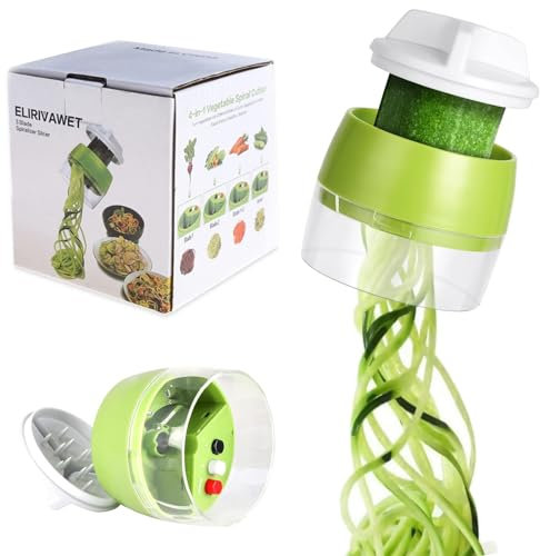 SUEHBEXF Spiralizzatore per verdure, 4 in 1, in acciaio inox, manuale, strumento da cucina per mangiare sano