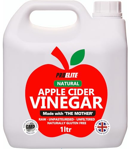 Apple Cider Vinegar with Mother 1L, 5 Percent Acidity - Raw, Unfiltered & Unpasteurised - Naturally Vegan, GMO Free Gluten Free Alternative for Apple Cider Vinegar Capsules Tablets by PROELITE