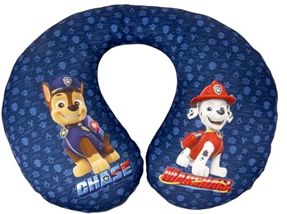 Paw Patrol Oreiller de Cou Pat'Patrouille pour garçons avec Les Personnages Chase et Marshall. Parfait pour Les Voyages. Très Confortable et Lavable, Bleu Mod II