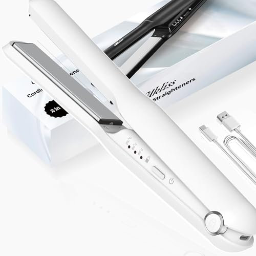 Portable Fer à Lisser Sans Fil, UKLISS Mini Lisseur de Voyage, Rechargeable Lisseur Boucleur Cheveux, 3 Température, Technologie d'ions Négatifs, Lisseur Cheveux Bouclés pour Courts Longs