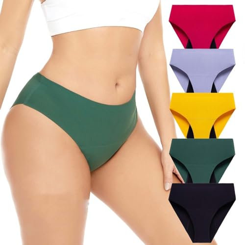 SHANJINL 5 Piezas Bragas Menstruales Regla,50ML Absorbentes Evitar Fugas Menstruales, Bragas Incontinencia Mujer,Bragas Postparto Mujer(Size:XL)