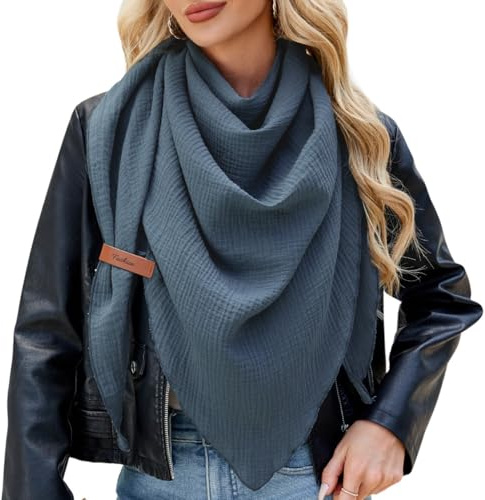 Niwicee Sciarpa Donna Triangolo Tinta Unita Elegante Foulard Scialle Grandi Caldo Comfort Moda Stola Invernali Leggera Lunga Morbida 190x80cm (Blu) - Autunno Primavera
