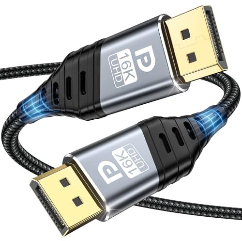 YUETUOL 16K DisplayPort Kabel 2.1, DP Kabel 2M Übertragungsrate 40Gbps 16K@60Hz, 8K@120Hz, 4K@240Hz/165Hz/144Hz, 2K@240Hz für Gaming-Monitor, Grafikkarte, Laptop, PC, TV, Projektor