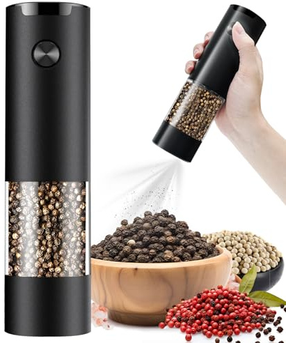 JIDSPWLS Electric Pepper or Salt Grinder,Adjustable Coarseness Salt & Pepper Mill,With LED Light,Easy to Clean,Battery Powered,One Handed Operation,Kitchen Essential（1 pack/black）