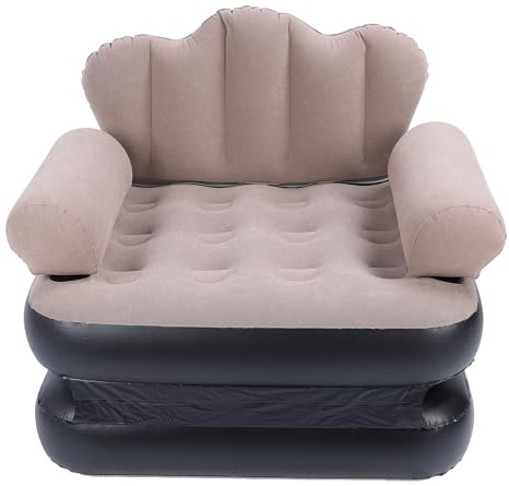 Denash Divano Letto Gonfiabile, Materasso Gonfiabile per Divano in PVC Floccato Ispessito, Grande capacità di Carico, Design Multifunzionale, Compatto per Viaggi, Campeggio, Colore caffè