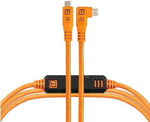 TetherPro Optima 10Gbps Gen 2 USB-C, 15' (4.6m), Straight to Right, High-Visibility Orange