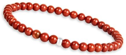 GD GOOD.designs Bracciale in diaspro rosso per donna con pietre naturali autentiche e perla in argento 925 - Bracciale di pietre preziose I Braccialetto con perle di pietra naturale da 4 mm
