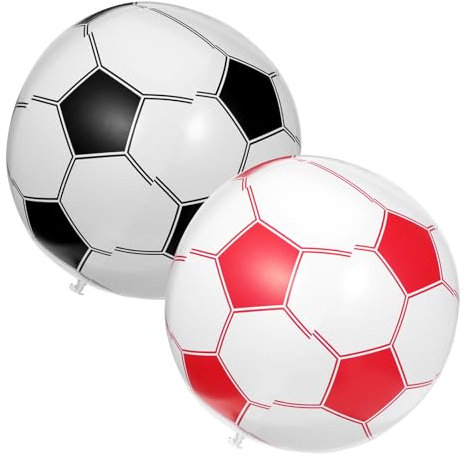 Lnngub 2 Stück Wasserball Aufblasbar, 28 cm Aufblasbarer Fußball Robuster PVC Aufblasbarer Wasserball für Kinder Aufblasbarer Strandfußball für Strandpartys, Poolpartys, Wasserspielzeug (Schwarz+Rot)