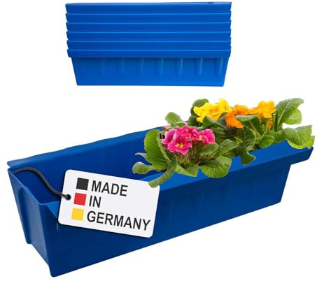Hossi's Wholesale 6 europaletter blomlådeinsatser | med hängsystem för upphängning | 37,3 cm blå | planteringslåda för europeisk pallpall | balkonglåda | blomkruka | extremt stabil