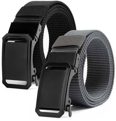 Huglux Men's 1.5 Nylon Ratchet Belt, 2 Pack Ratchet Belts for Men with Slide Buckle for Jeans,Cut To Fit Canvas Web Belt Fits Anywhere