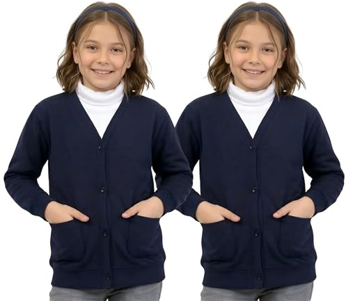 GW CLASSY OUTFIT Girls School Cardigan (Pack of 2) Kids Fleece Schoolwear Button Cardigan Uniform Sweatshirts Age 5 6 7 8 9 10 11 12 13 14 Years (11-12 Years, 2X Navy Blue)