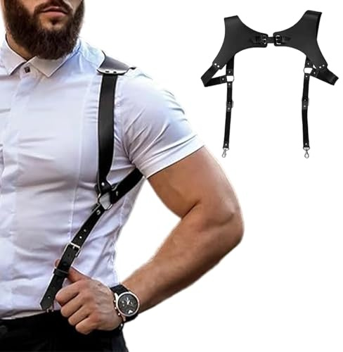 Pesoncarl Chest Harness for Men Adjustable Black PU Leather Body Harness with Clip for Men Shirt, Night Club Performance & More