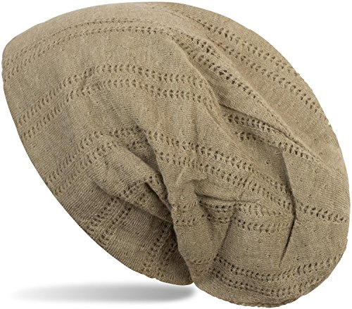 styleBREAKER Gorro Beanie con Motivo de Encaje, Gorro Slouch Beanie Largo en diseño Vintage, Unisex 04024095, Color:Musgo Gris
