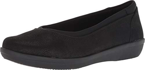 Clarks Women's Ayla Low Ballet Flat, Black Synthetic Nubuck, 5.5 UK