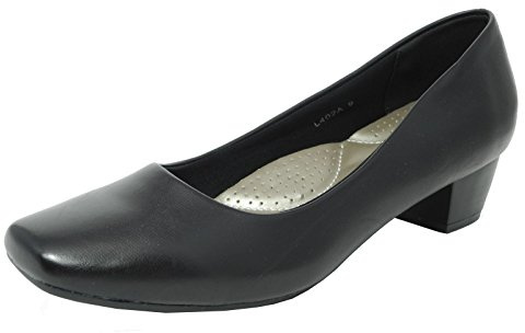 Womens Ladies Leather Lined Comfortable Black Low Heel Court Shoes Size 7