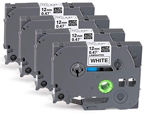 4 x Ruban Etiqueteuse Cassette Ruban pour étiqueteuse Noir sur Blanc 12mm x 8m,Compatible Brother P-Touch Étiqueteuses PT-E100 PT-E200 D200 D210 H100 P300BT 1010 1090 110CH 1230PC