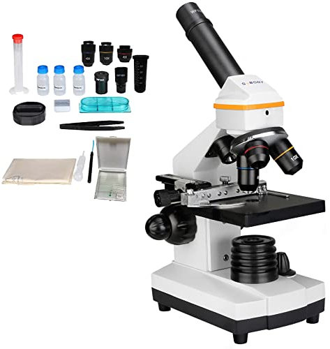 Svbony SV601 Mikroskop, 80x-1600x Monokulare Mikroskop, with Mechanischer Bühne Dual LED Beleuchtung, Biologische Mikroskope für Kinder Studenten Labor Klasse Studie