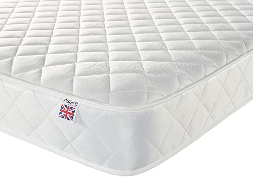 Aspire Beds Double Comfort Layers & AC Aspire-Cool Touch Diamond Tile Sleep Surface Foam Free Bonnell Sprung Value Mattress, White Border, 3ft Single (3ft x 6ft3)