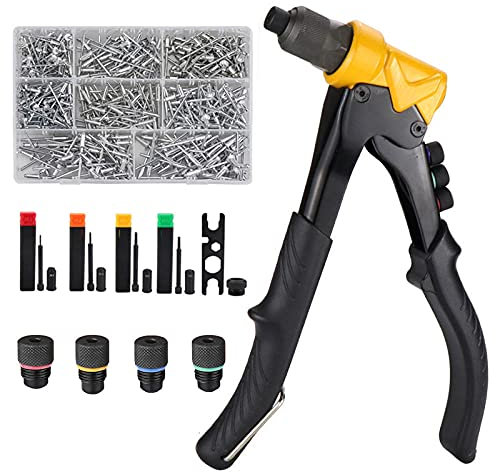 2 In 1 Nietmutternzange und Blindnietzange Set, Profi Nietenzange, Nietzange Nietmaschine Nietmutter Werkzeug, mit M3-M6 4 Art Metrische Dorne und 4 Nietköpfen Inkl 400x Blindnieten